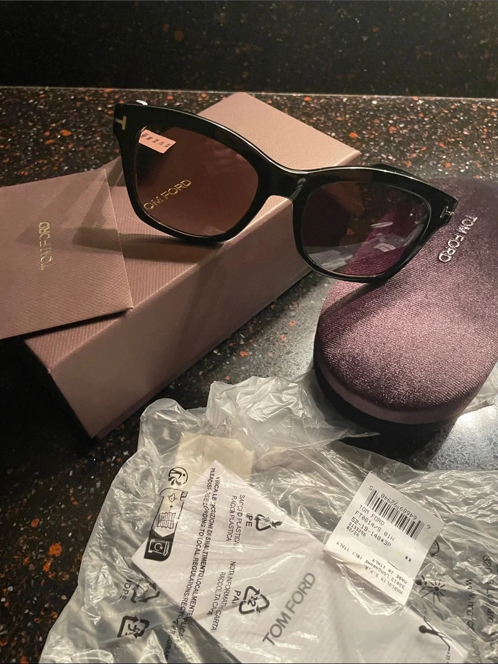 Tom Ford Black Frame Sunglasses with Black Tinted Lenses NWT made in Italy